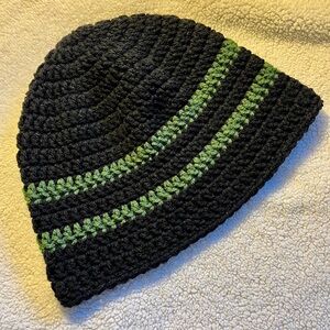 Black and Green Crochet Men Size Beanie